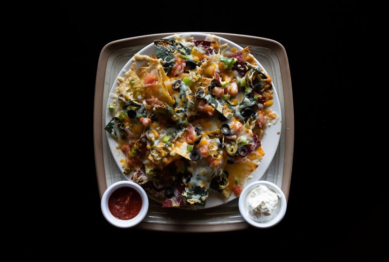 Loaded nachos with beef and toppings